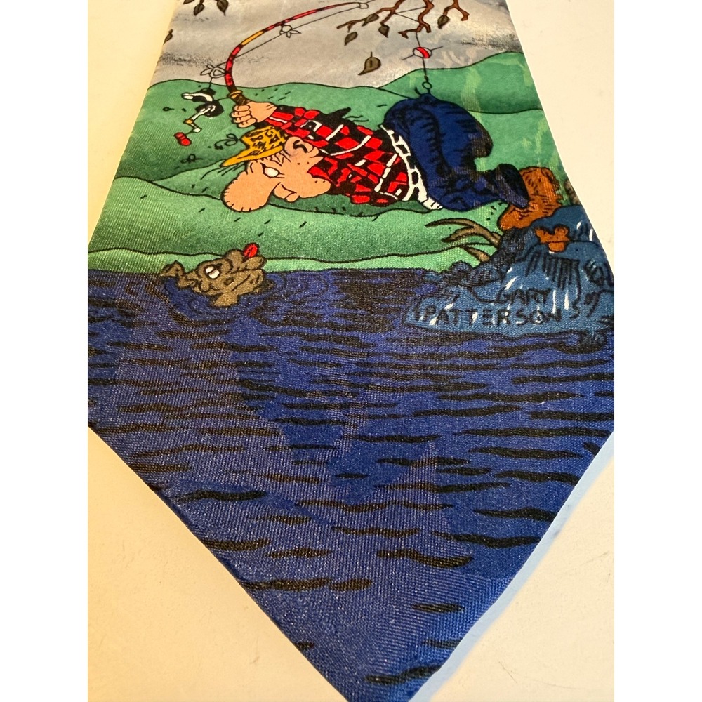 Vintage Gary Patterson Balancine Hot Cakes Funny Fishing Fisherman Necktie